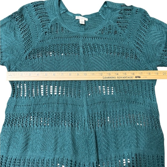 Green Crochet Knit Sweater Cover-Up Boho Tunic - Picture 4 of 7